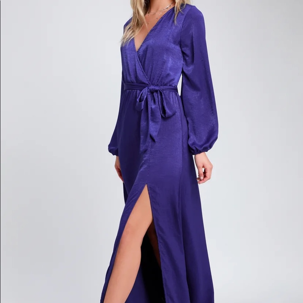 Lulu’s Acadiana Blue Long Sleeve Maxi Dress Small
